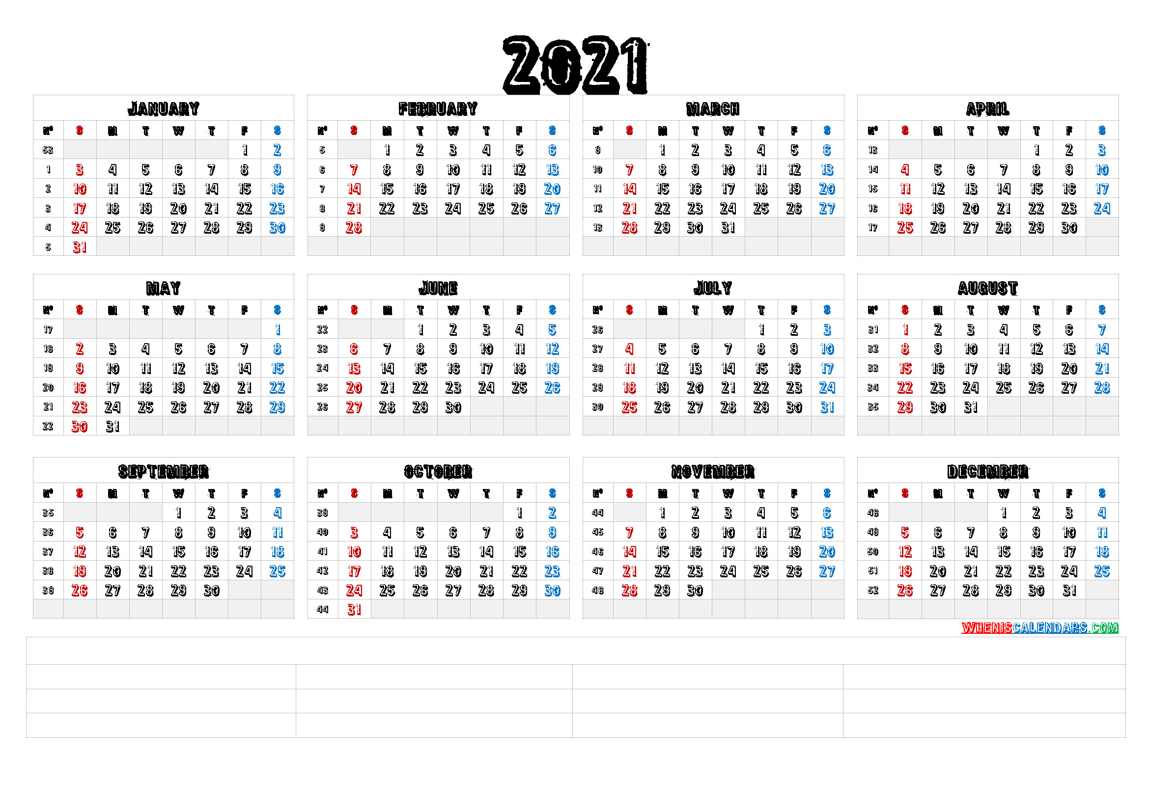 2021 Calendar With Week Numbers Printable (6 Templates-2021 Monthly Calendar