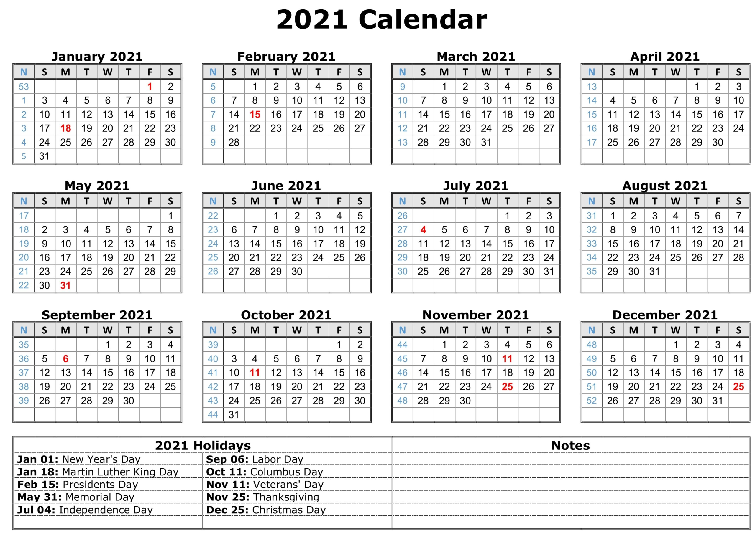 2021 Calendars With Holidays Printable - Printable Calendar-Printable Calendar 2021 With Major Holidays