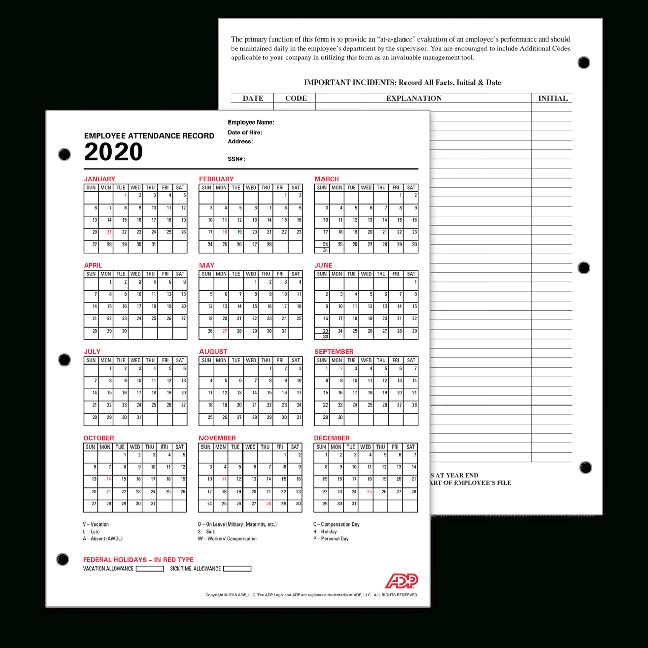 2021 Employee Attendance Calendar Free Calendar Template Printable