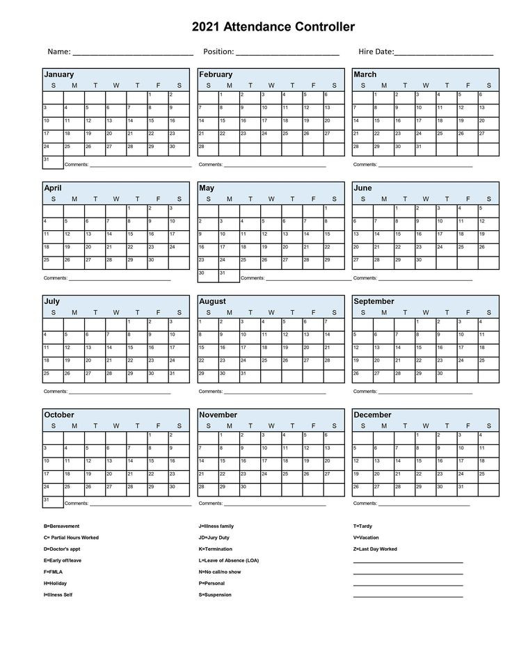 2021 Employee School Attendance Tracker Calendar Employee-Employee Attendance Calendar 2021