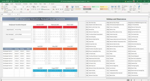2021 Employee Vacation Request Excel Template | Etsy-Downloadable 2021 Employee Vacation Schedule