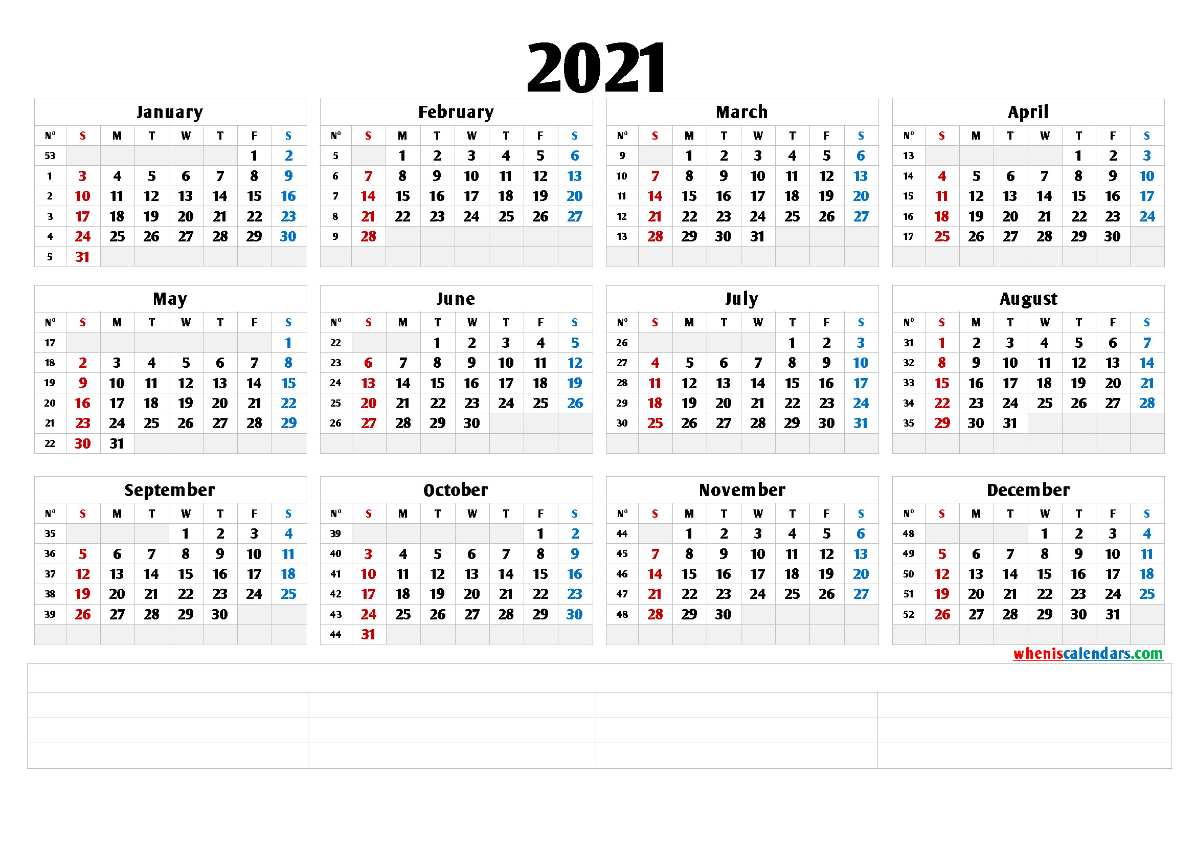 2021 Free Printable Yearly Calendar (6 Templates) | Free-2021 Yearly Calendar Template Printable Free