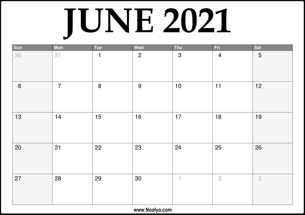 2021 June Calendar Printable - Download Free - Noolyo-Print Free 2021 Monthly Calendar Without Downloading