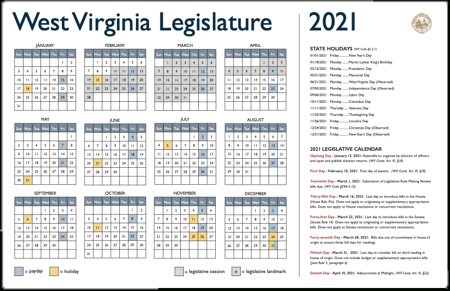 2021 Legislative Calendar-April 2021 Bill Payment