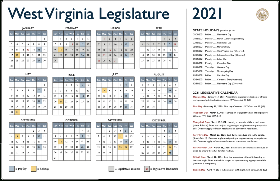 2021 Legislative Calendar-Calendar For Bills 2021