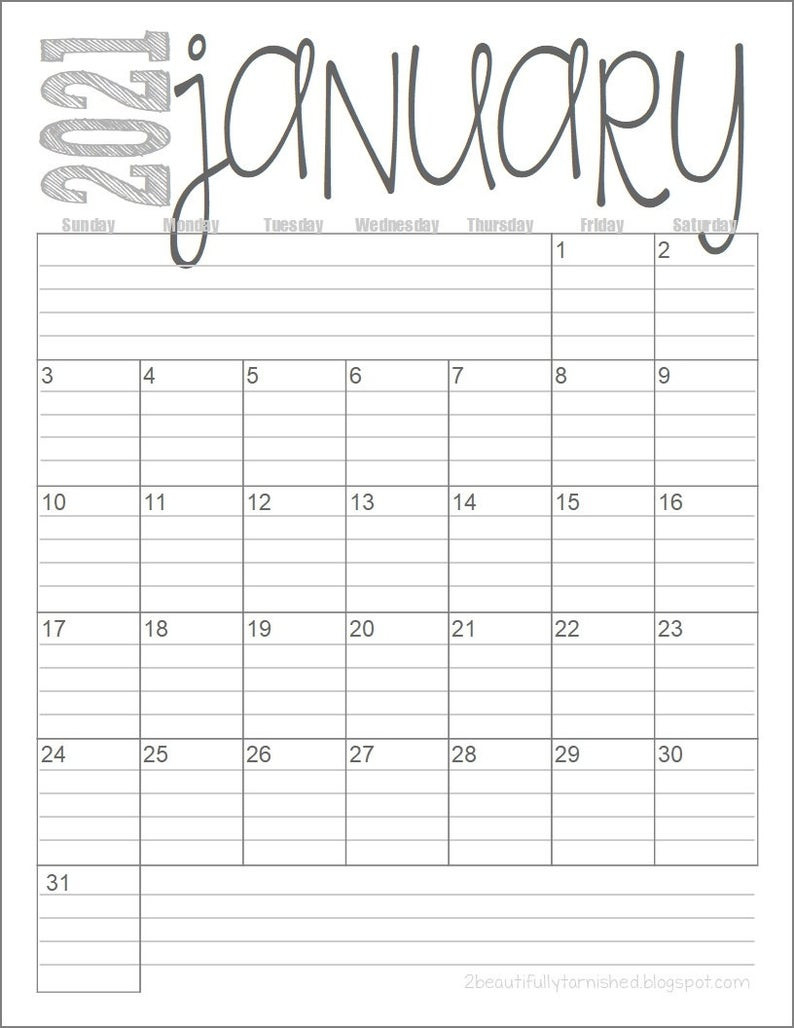 2021 Lined Monthly Calendars Full Year Printable Download-Free Printable Monthly Calender 2021