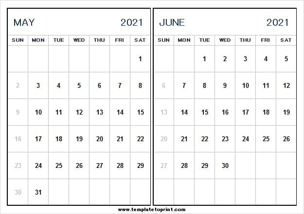 2021 May June Calendar Excel - Printable Calendar 2021-May 2021 Excel Vacation