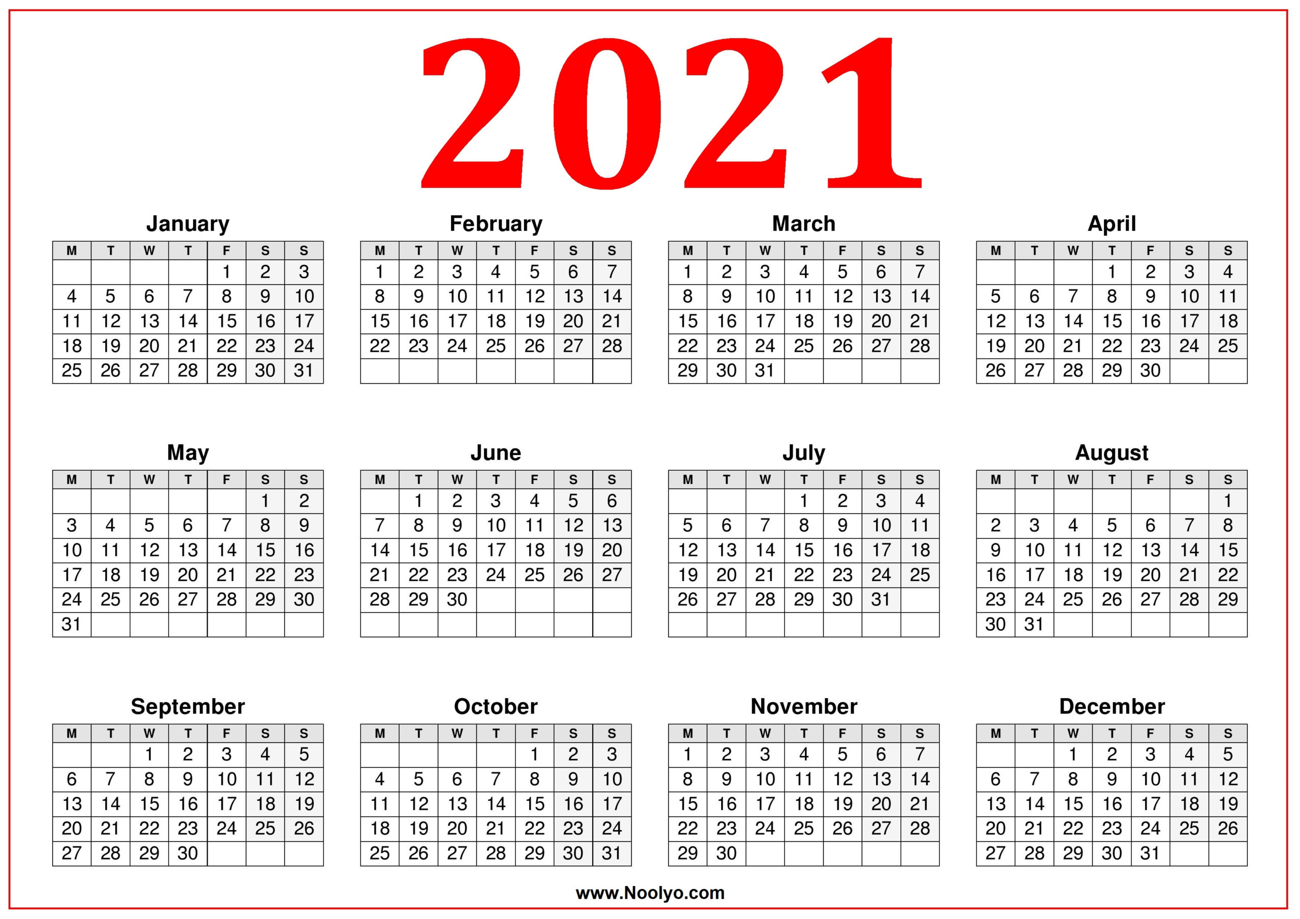 2021 Printable Calendar Monday | Free 2021 Printable Calendars-Free Printable 2021 Calendar