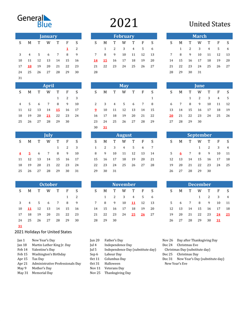 2021 Printable With Holidays-Fillable Calendar 2021-2021 Year