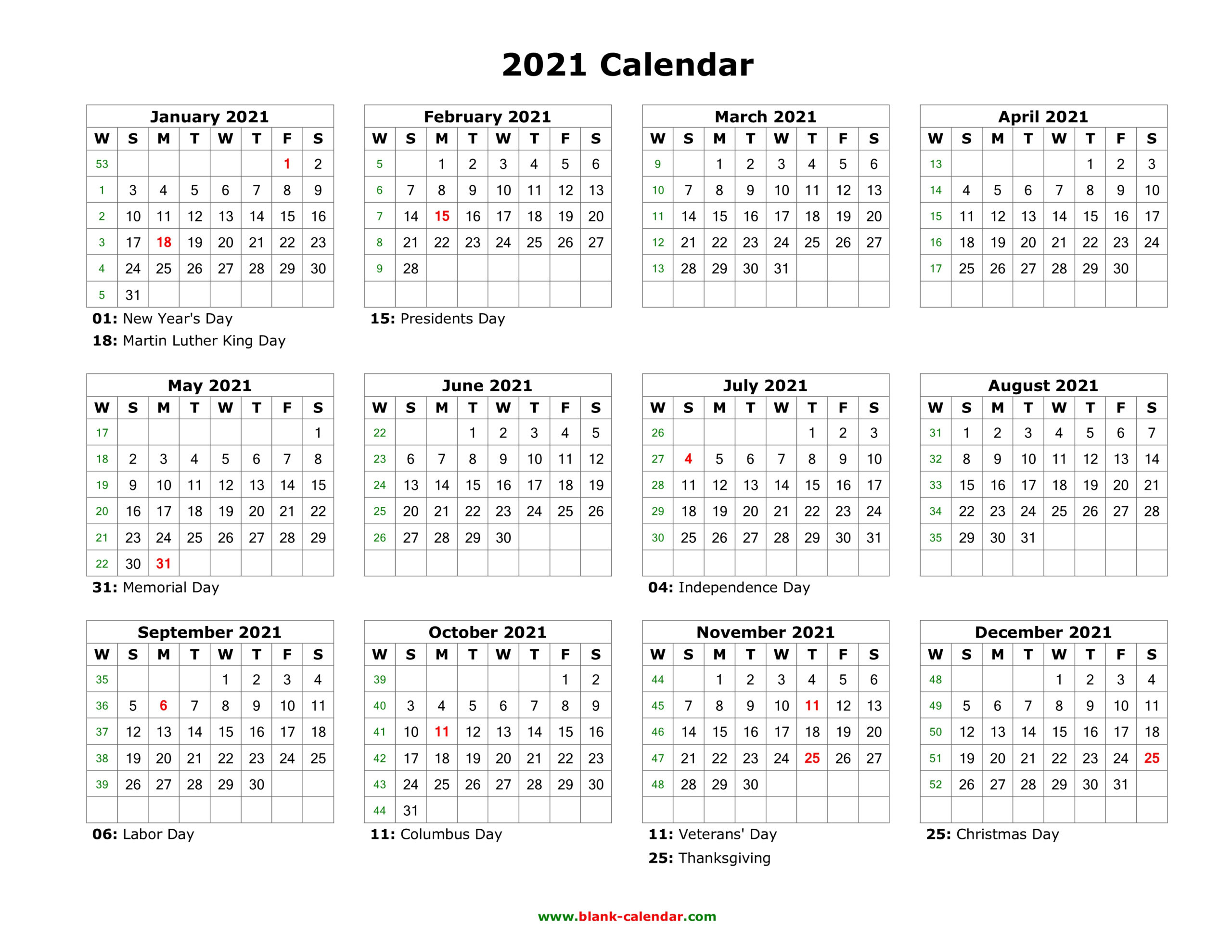 2021 Printable Word Calendar | 2021 Printable Calendars-12 Month 2021 Calendar Template For Word
