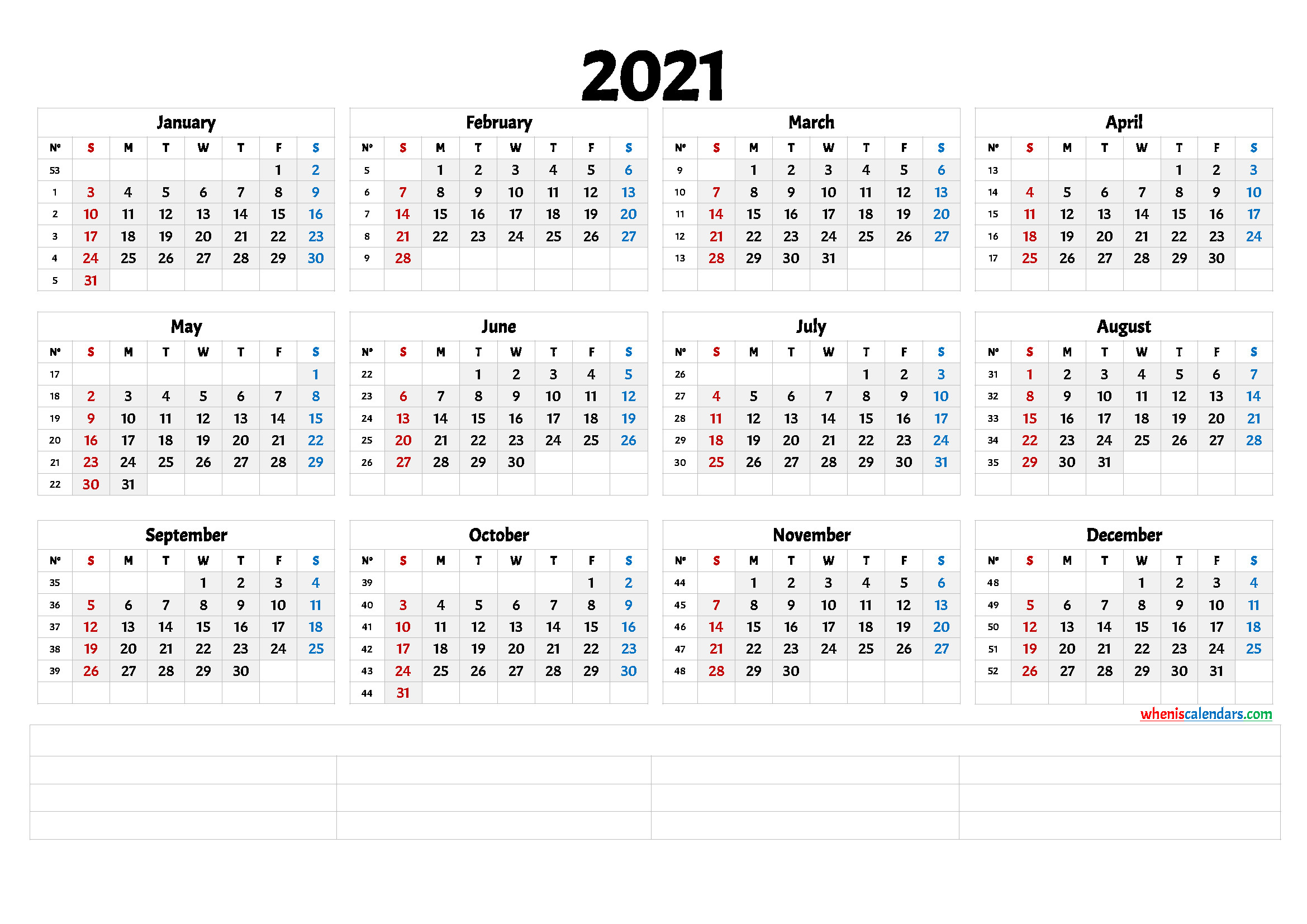 2021 Printable Yearly Calendar With Week Numbers-Free Year Calendar 2021 Printable Pdf