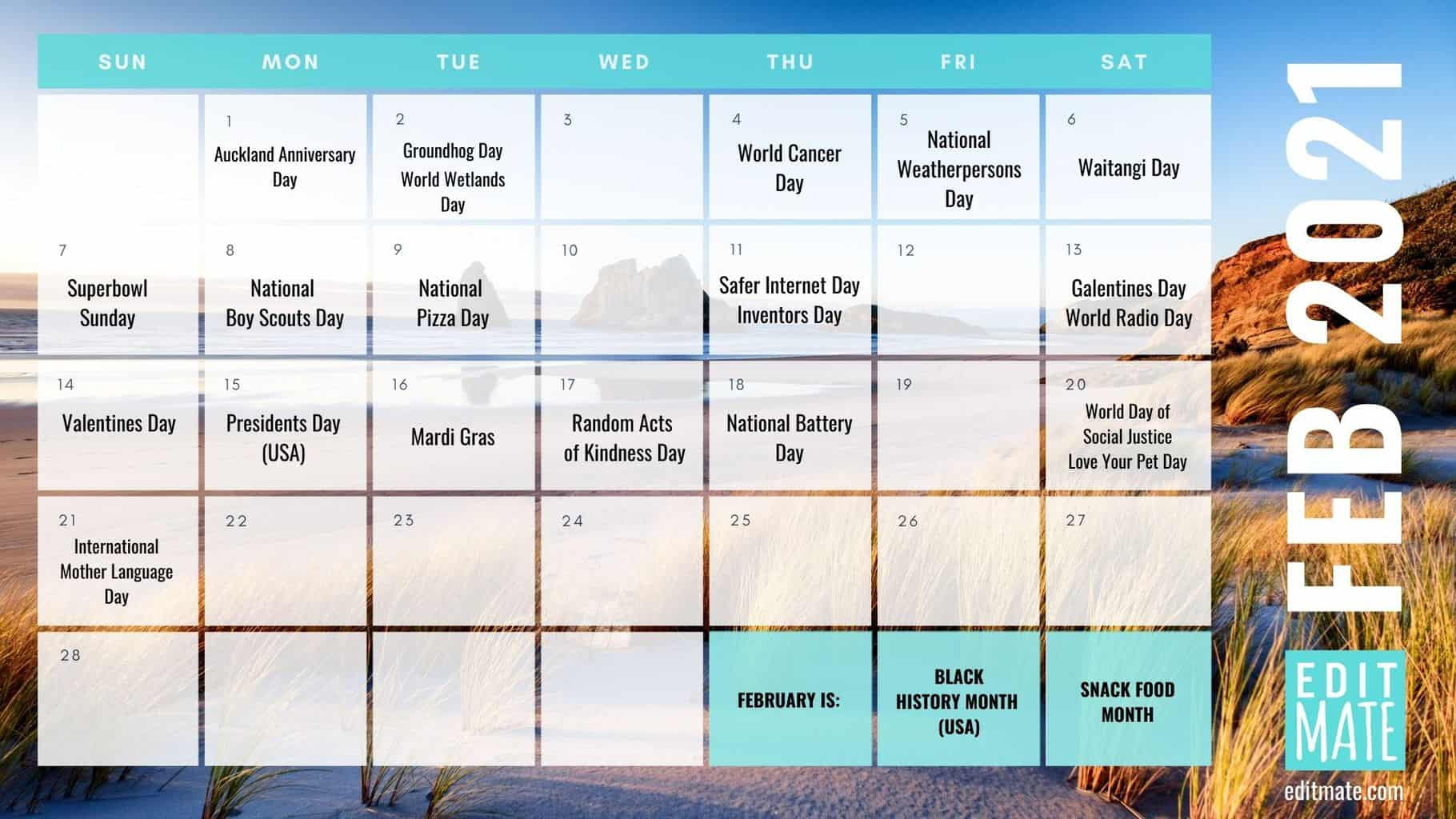 2021 Social Media Holiday Calendar | Editmate-National Food Days 2021