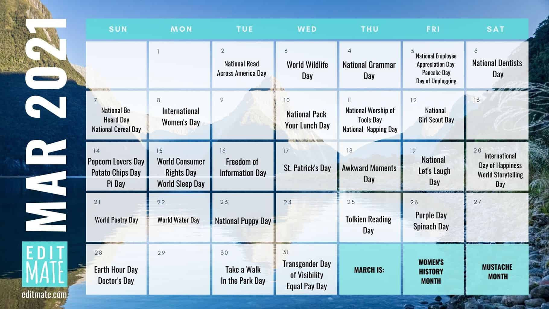 2021 Social Media Holiday Calendar | Editmate-Printable List Of 2021 National Days