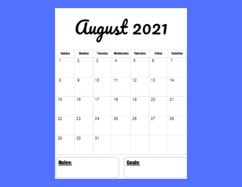 2021 Vertical Calendar Printable Template 12 Month 8.5 X-Free Printable 2021 8 X 10 Monthly Calendars