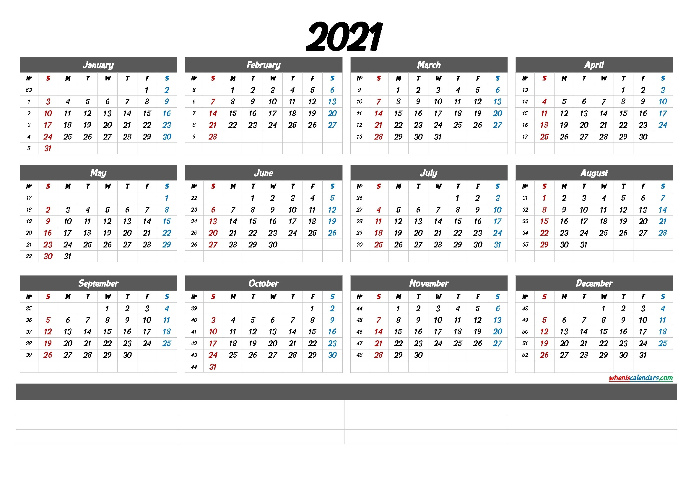 2021 Yearly Calendar With Week Number Printable | Ten Free-Excel Calendar 2021 With Week Numbers