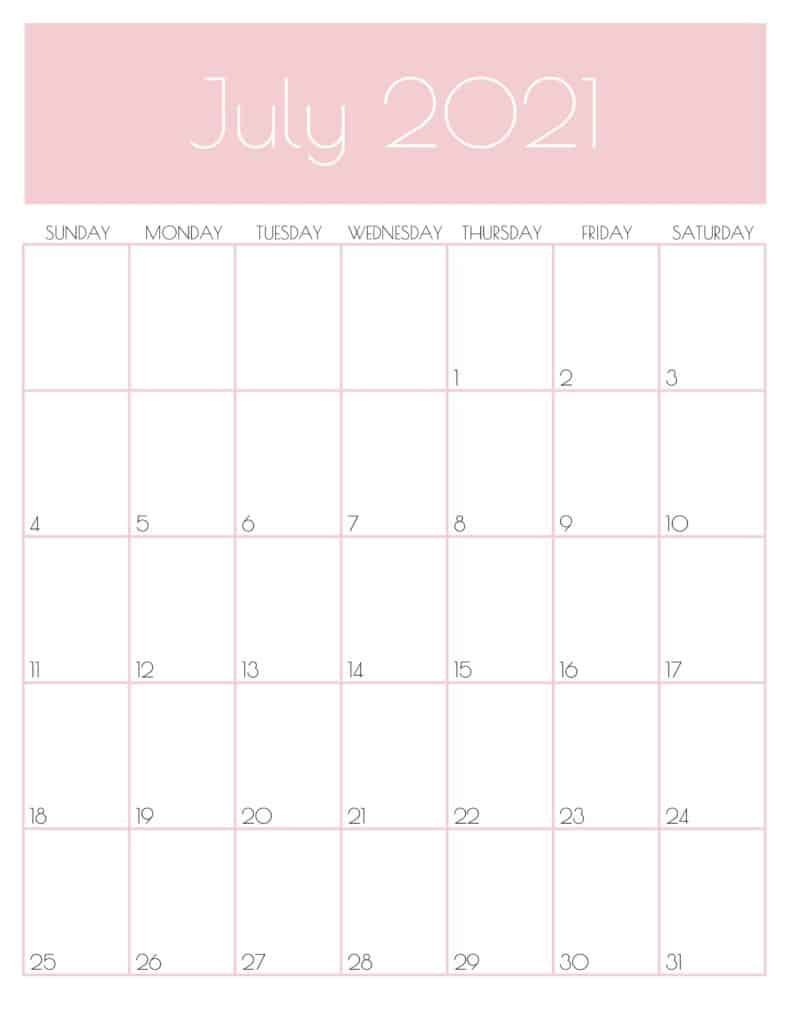 30 Free Printable July 2021 Calendars With Holidays-July 2021 Calendar