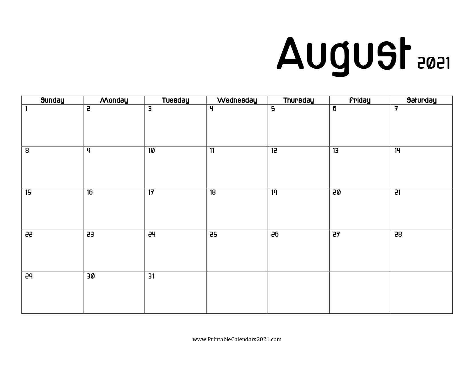 44+ August 2021 Calendar Printable, August 2021 Blank Calendar Pdf-Printable Blank Monthly Calendar August 2021