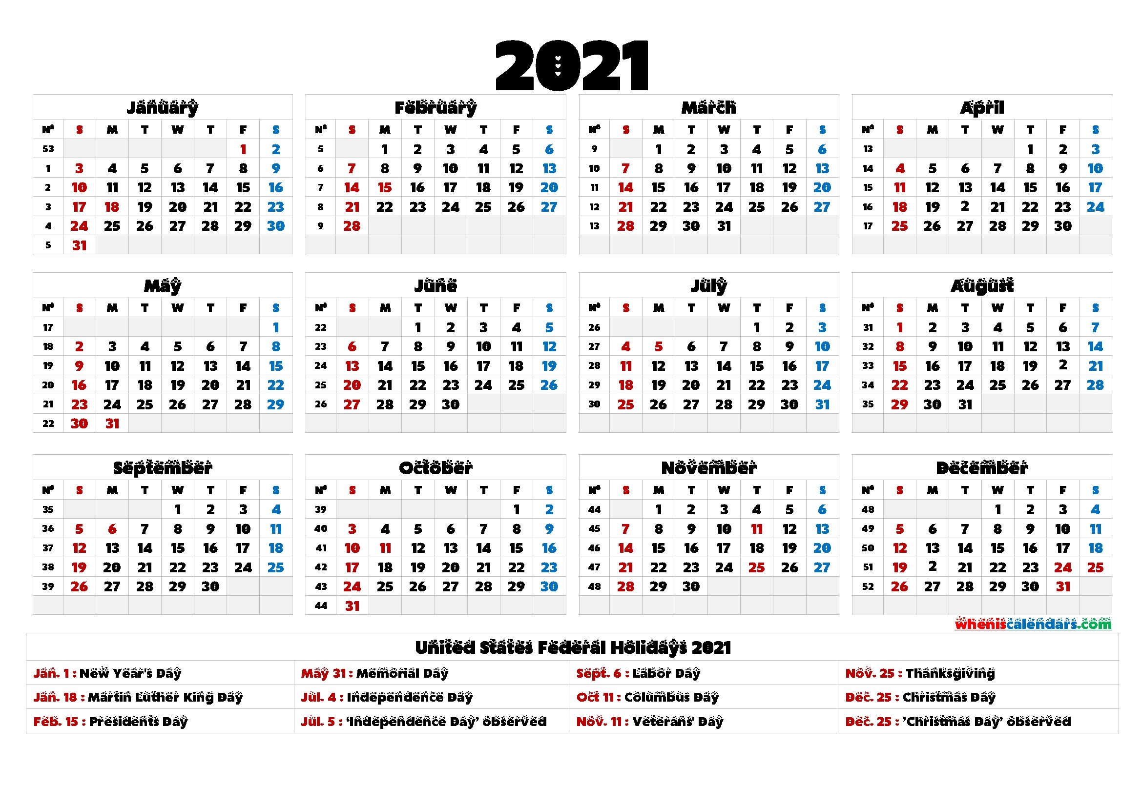 4Mmonth Calendar On One Page 2021 - Example Calendar Printable-2021 Yearly Calendar Printable
