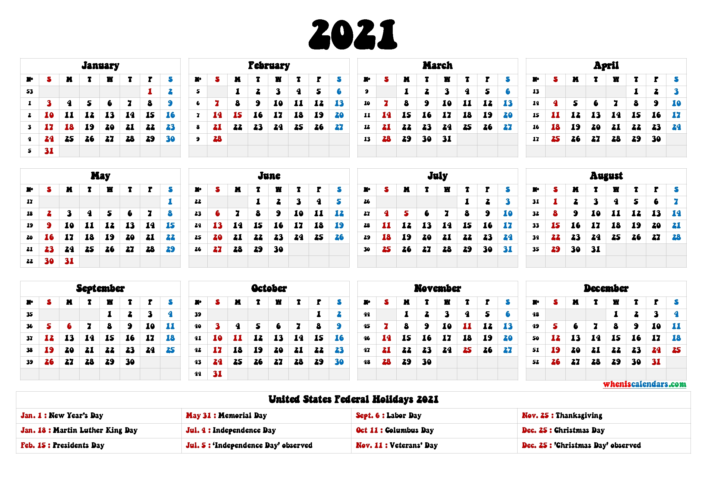 4Mmonth Calendar On One Page 2021 - Example Calendar Printable-Free Printable 2021 Calendar