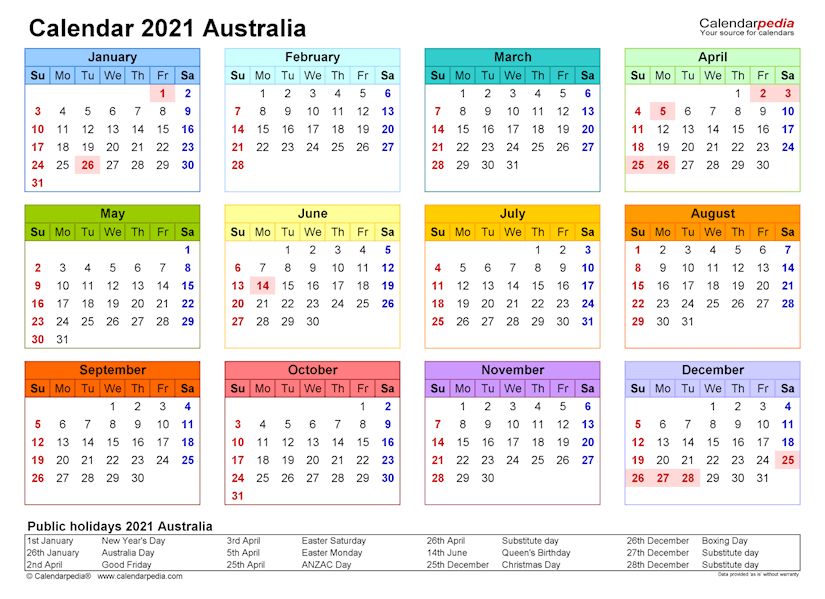 50 Best Printable Calendars 2021 (Both Free And Premium)-Excel Calendar 2021 Australia