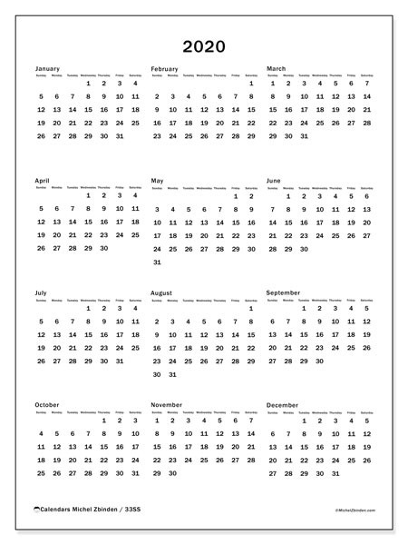Annual Calendar 2020 - 33Ss - Michel Zbinden En-Free 81/2 X 11 Printable Blank Calendar November 2021