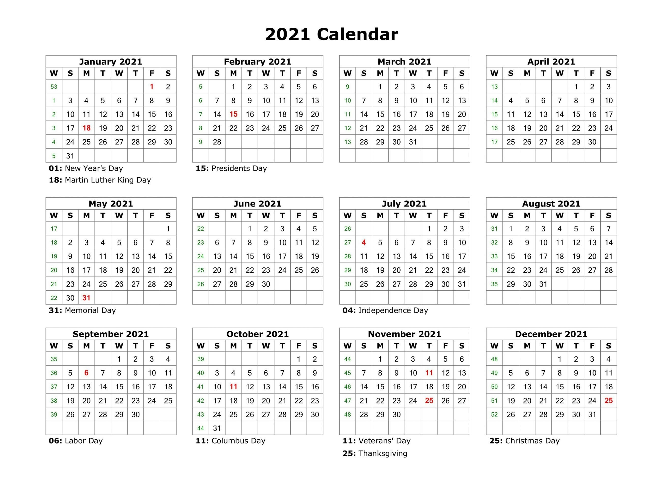 At A Glance 2020 Calendar Year Free Printable - Calendar-2021 Yearly Calendar Template Printable Free