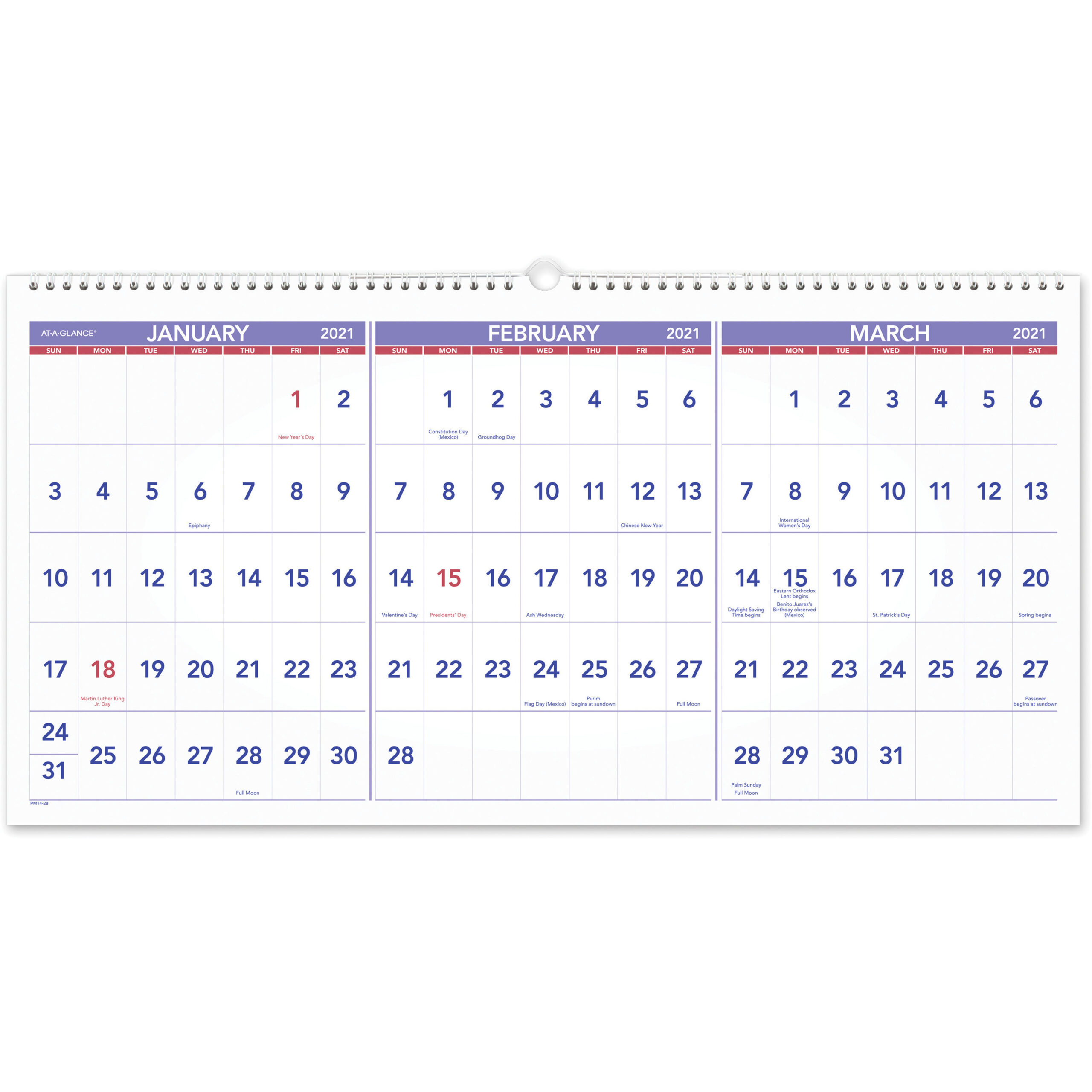 At-A-Glance 3-Month Horizontal Wall Calendar - Yes-Free 3 Month Calendar 2021