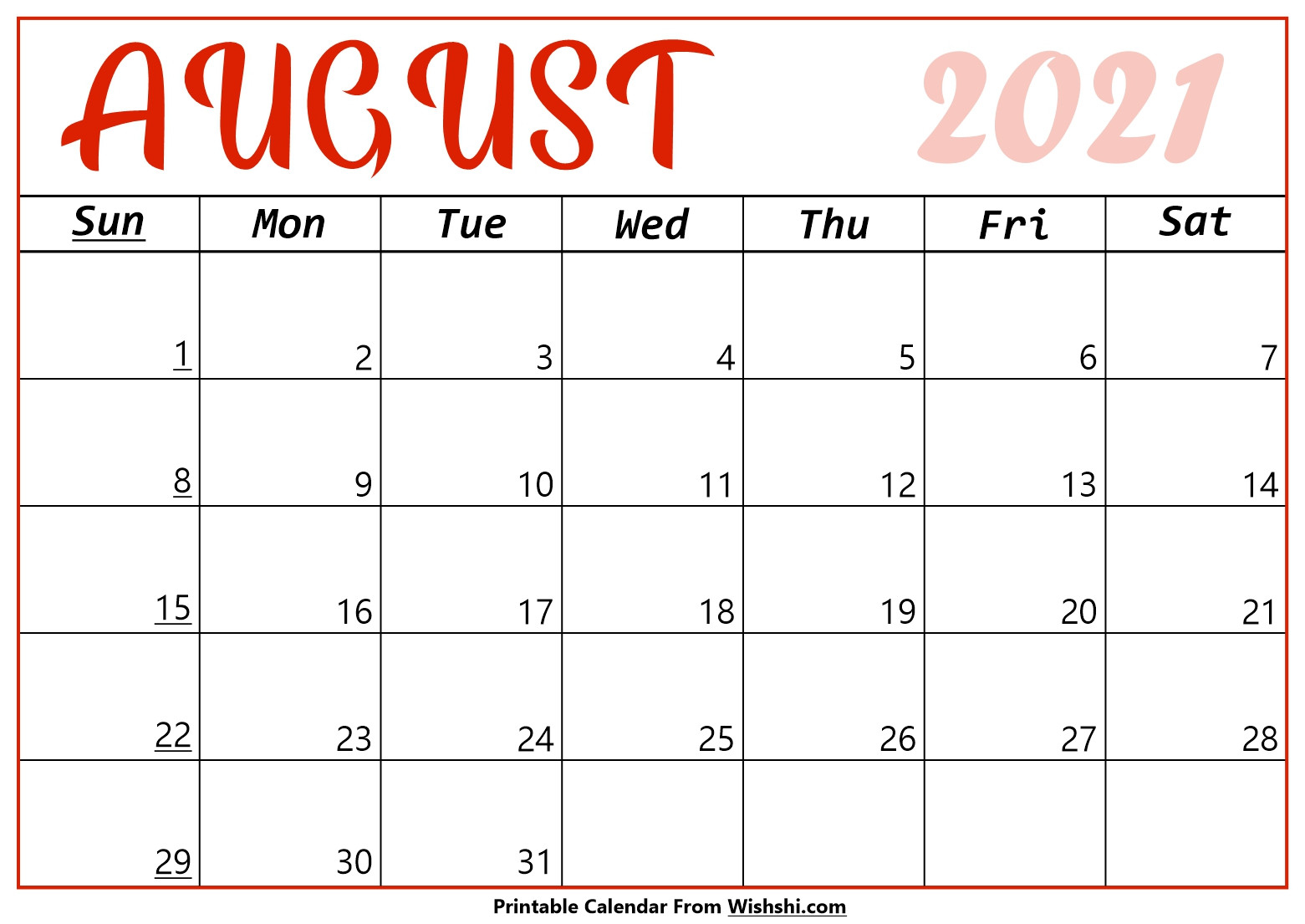 August 2021 Calendar Printable - Free Printable Calendars-Printable Bill Calendar 2021