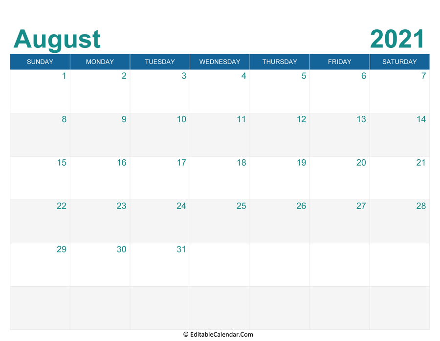 August 2021 Calendar Templates-Printable Blank Monthly Calendar August 2021