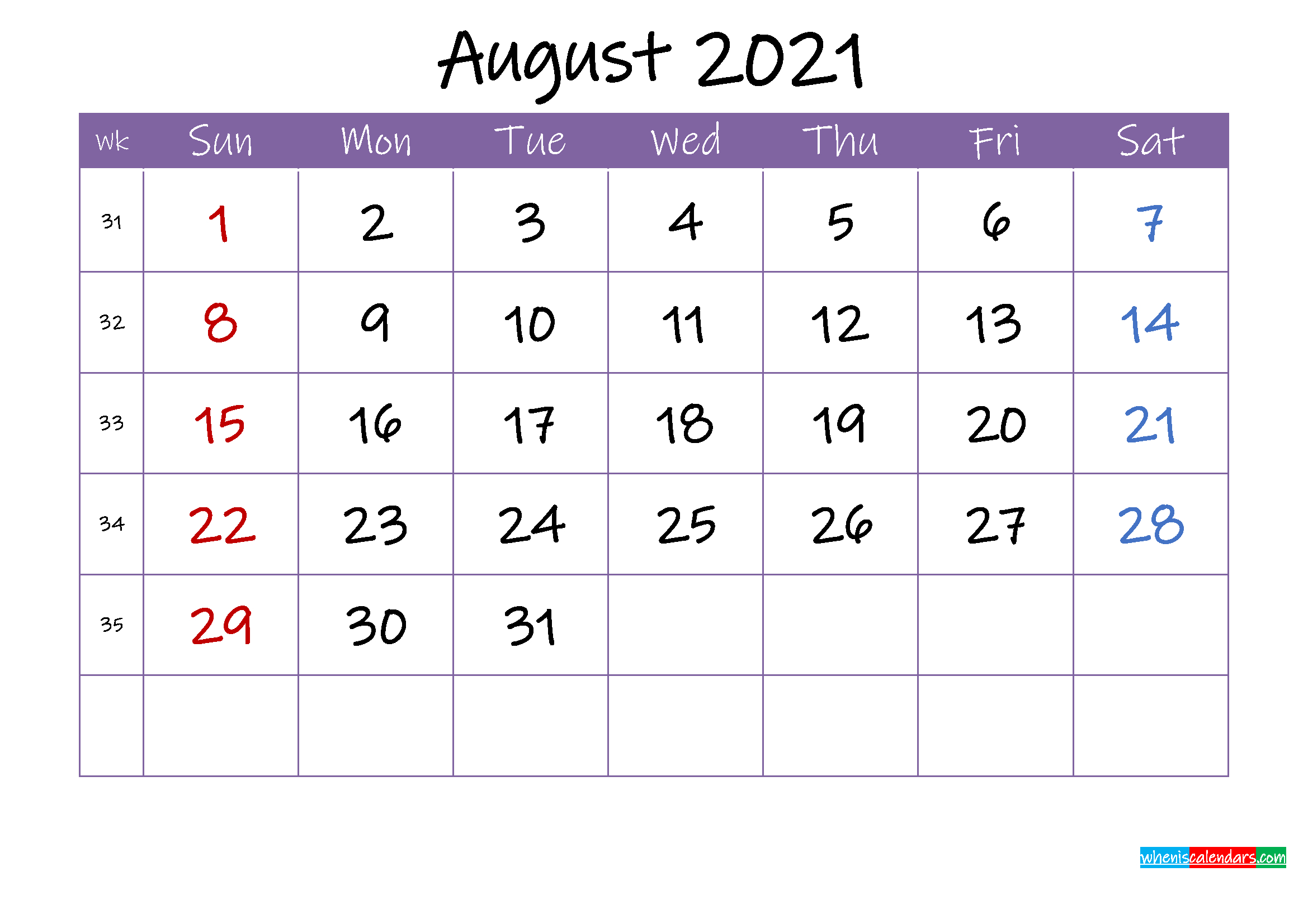 August 2021 Calendar With Holidays Printable - Template-August 2021 Calendar Printable