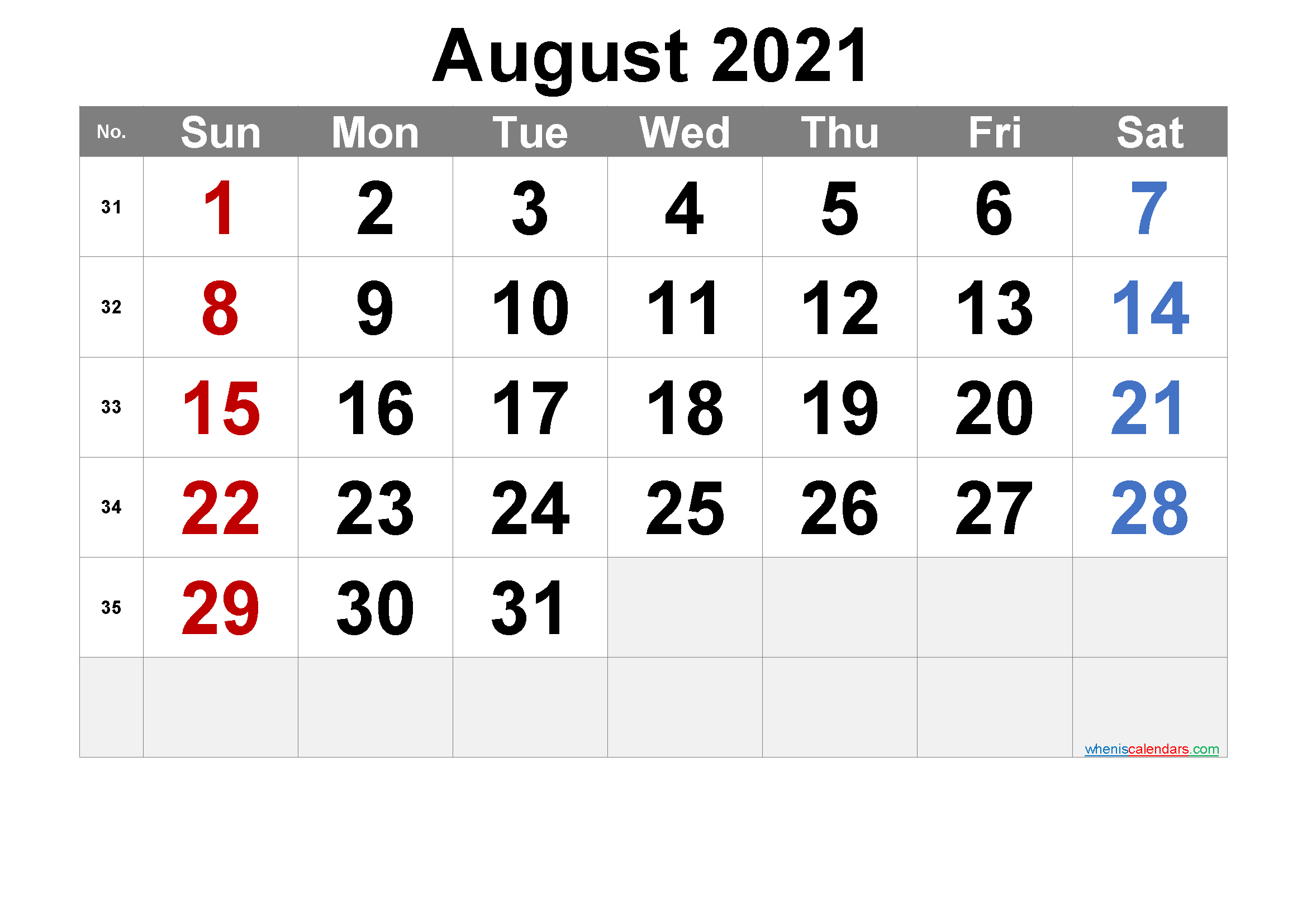 August 2021 Printable Calendar With Holidays | Free-August 2021 Calendar Print