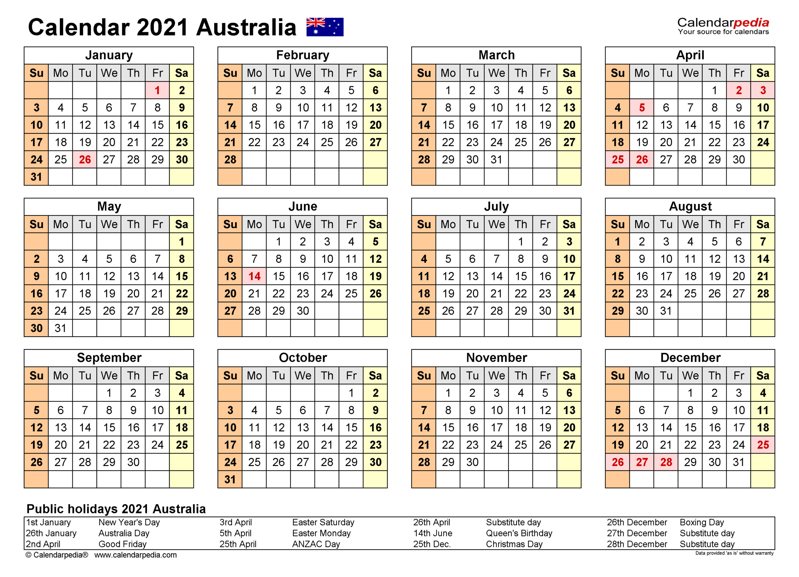 Australia Calendar 2021 - Free Printable Pdf Templates-2021 Calendar Sa Public Holidays