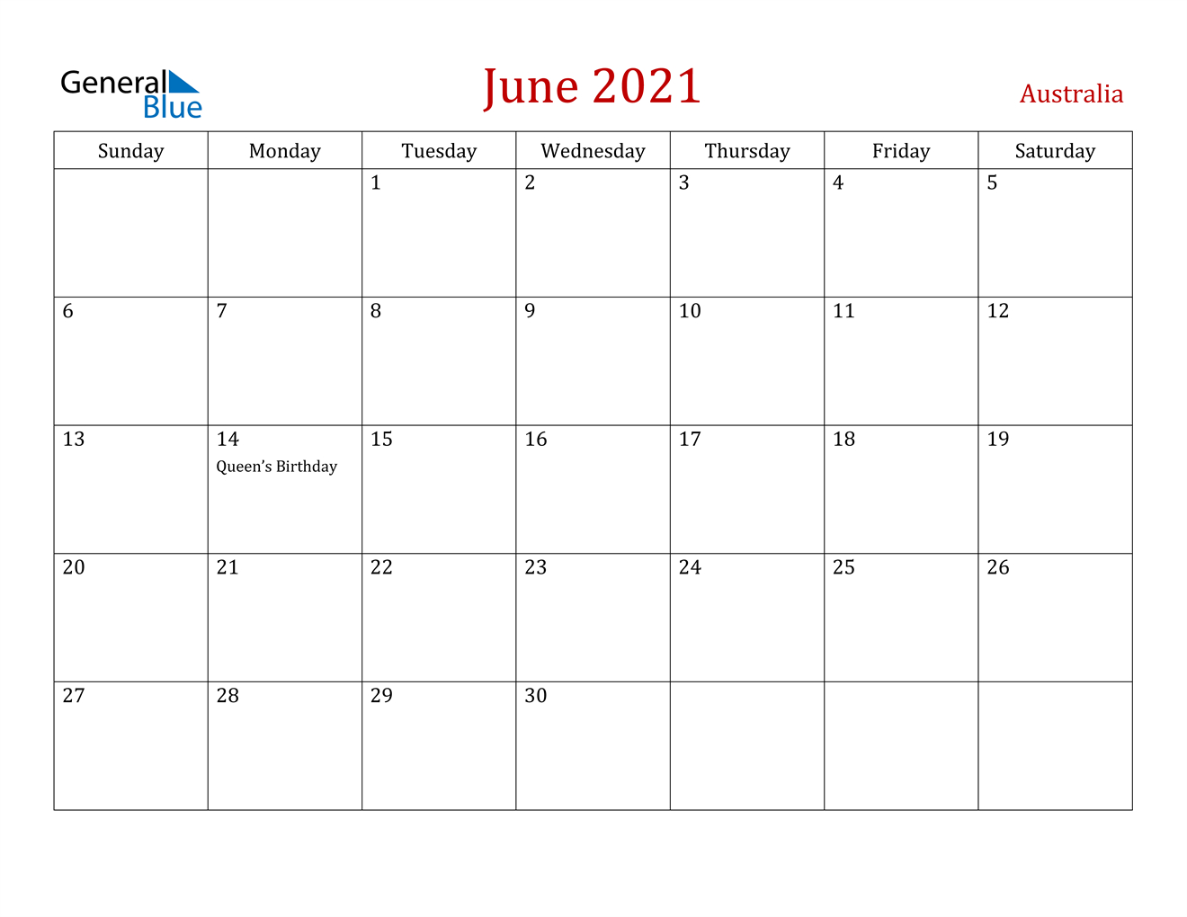 Australia June 2021 Calendar With Holidays-Calendar 2021 2021 Calendar