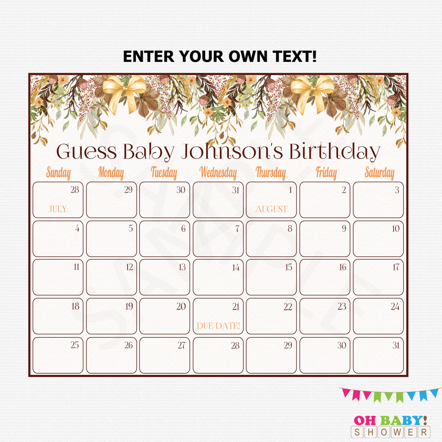 Baby Due Date Calendar Fall Baby Shower Guess Baby&#039;S-August 2021 Free Printable Baby Due Date Calendar