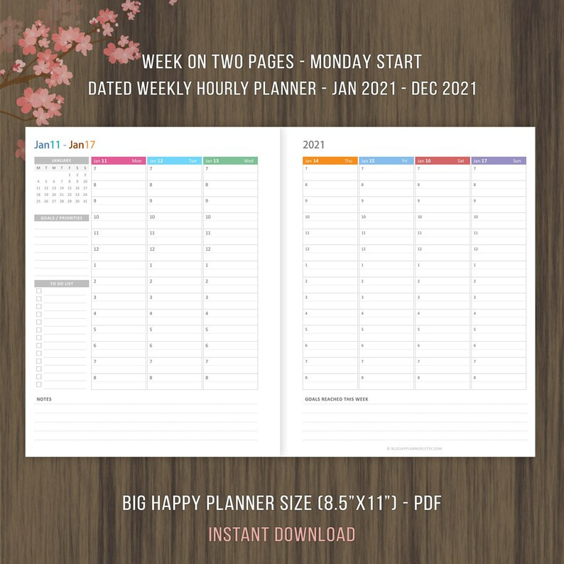 Big Happy Planner Inserts Weekly Hourly Planner 2021 | Etsy-Hourly Daily Calendar 2021