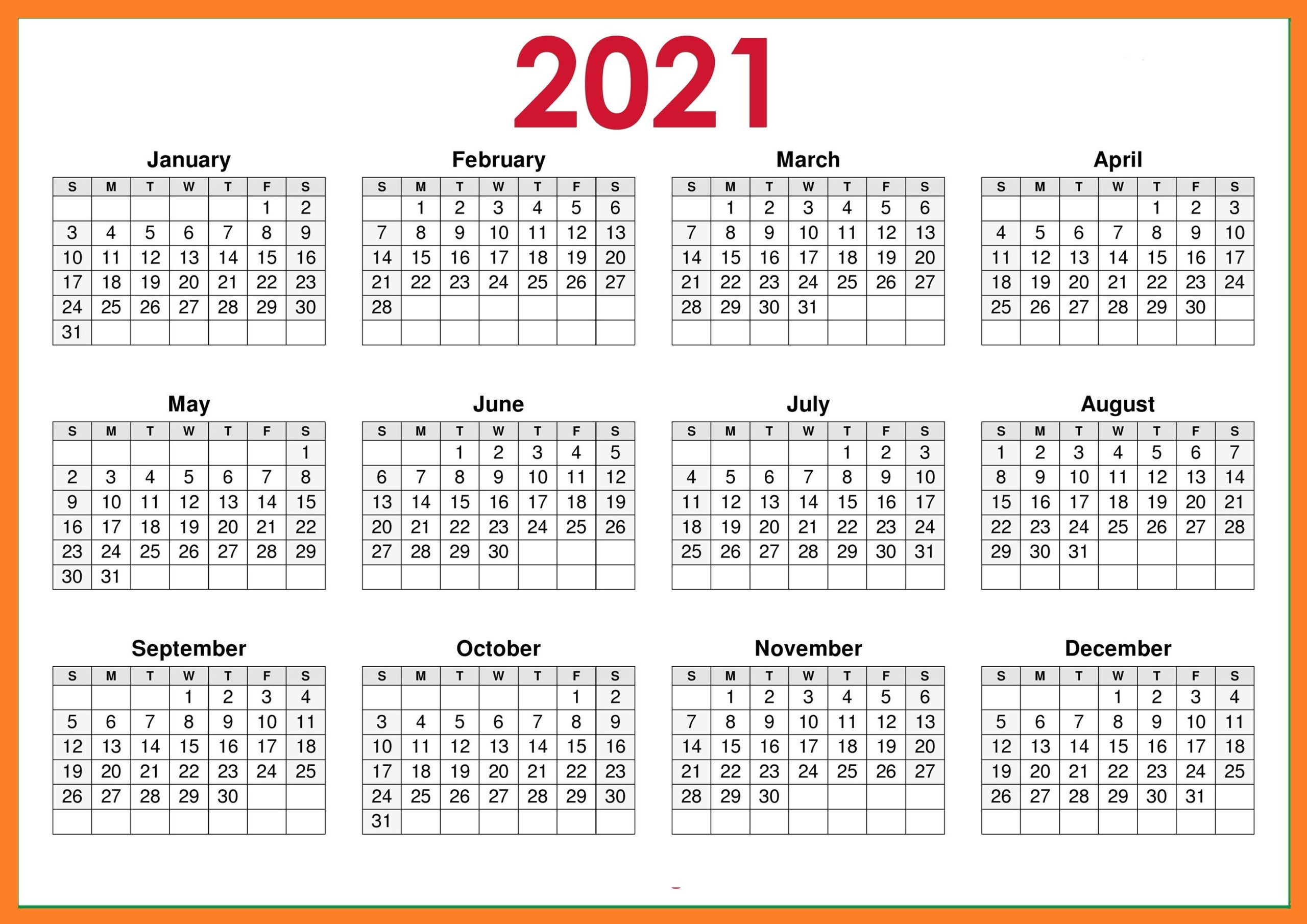 Blank 2021 Calendar Printable | Calendar 2021-Printable 2021 Yearly Calendar Free Pdf