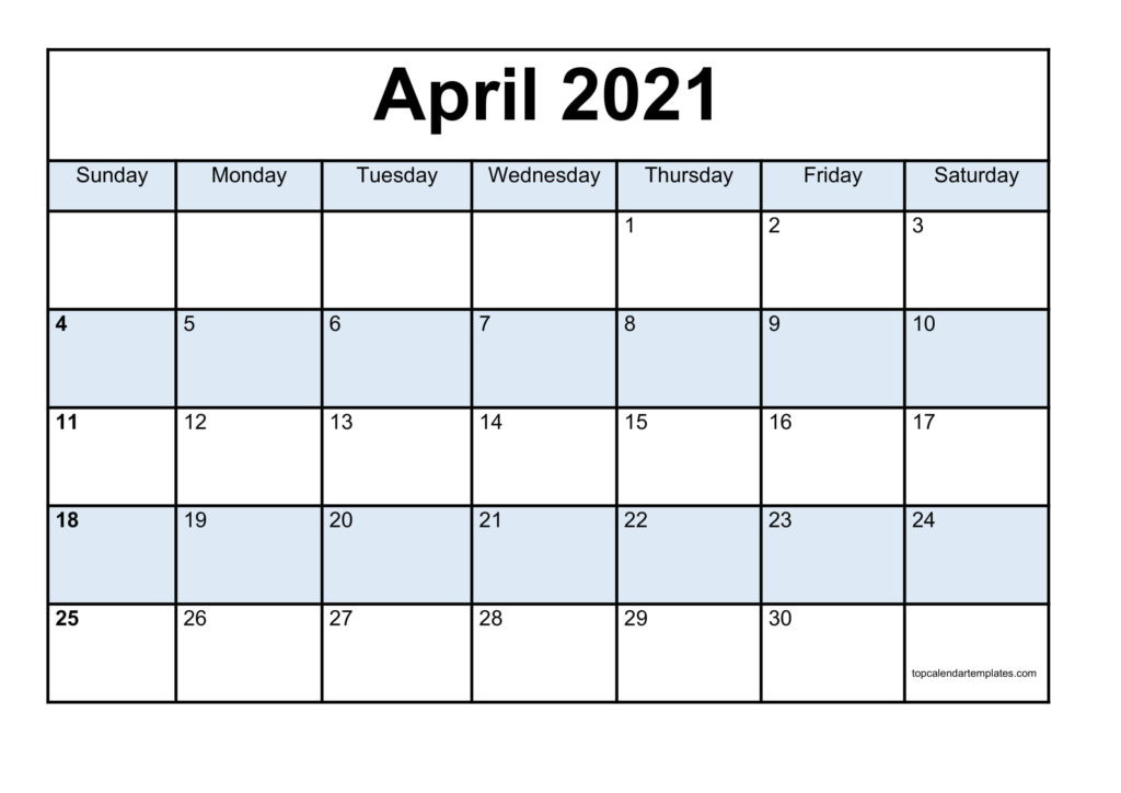 Blank April 2021 Calendar Template - Monthly Planner-2021 Monthly Calendar