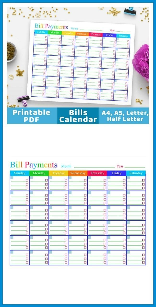 Blank Bill Calendar Printable Colorful | Calendar Template Printable Free | Calendar Printables-Free Monthly Bill Calendar Printable 2021