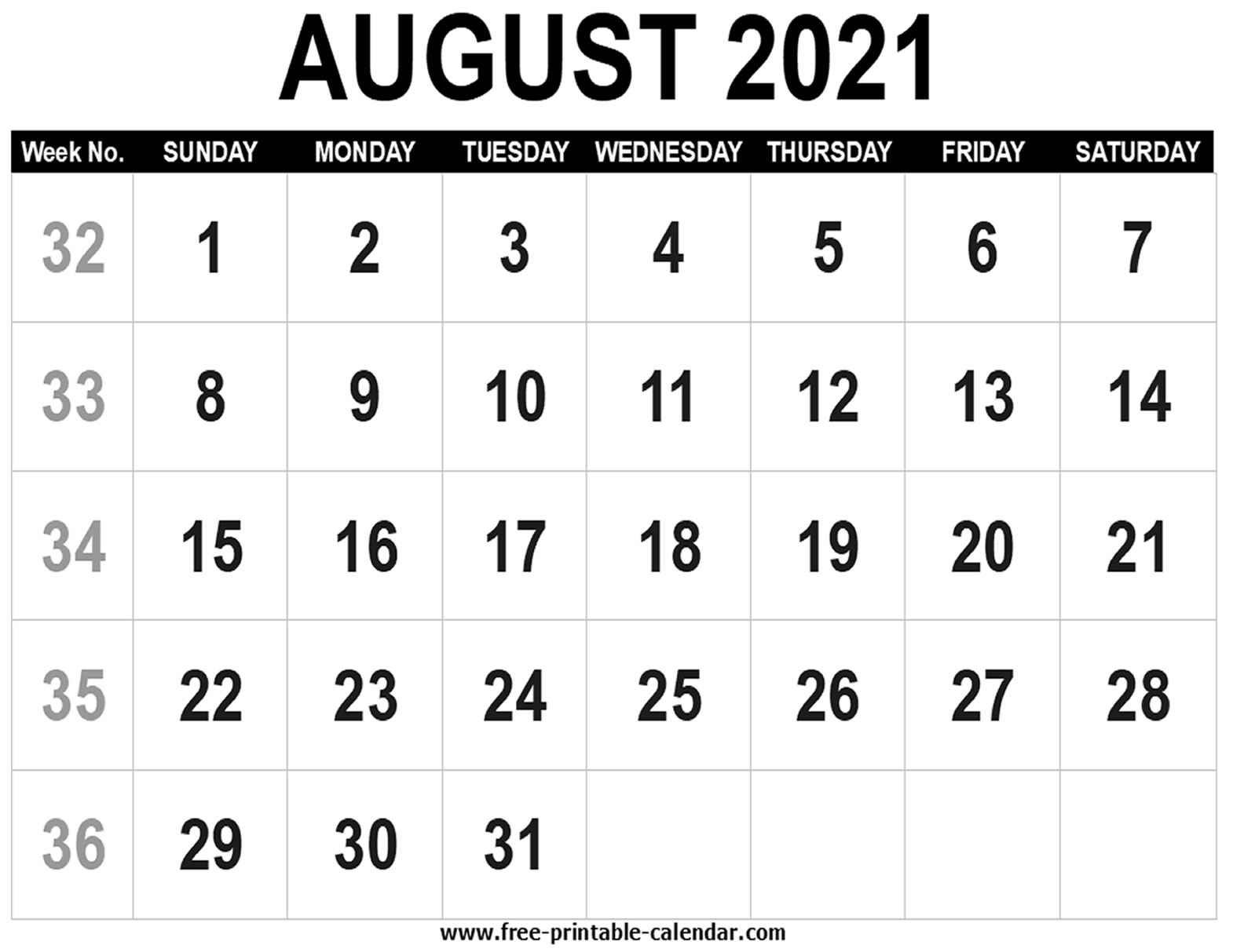 Blank Calendar 2021 August - Free-Printable-Calendar-August 2021 Calendar Print