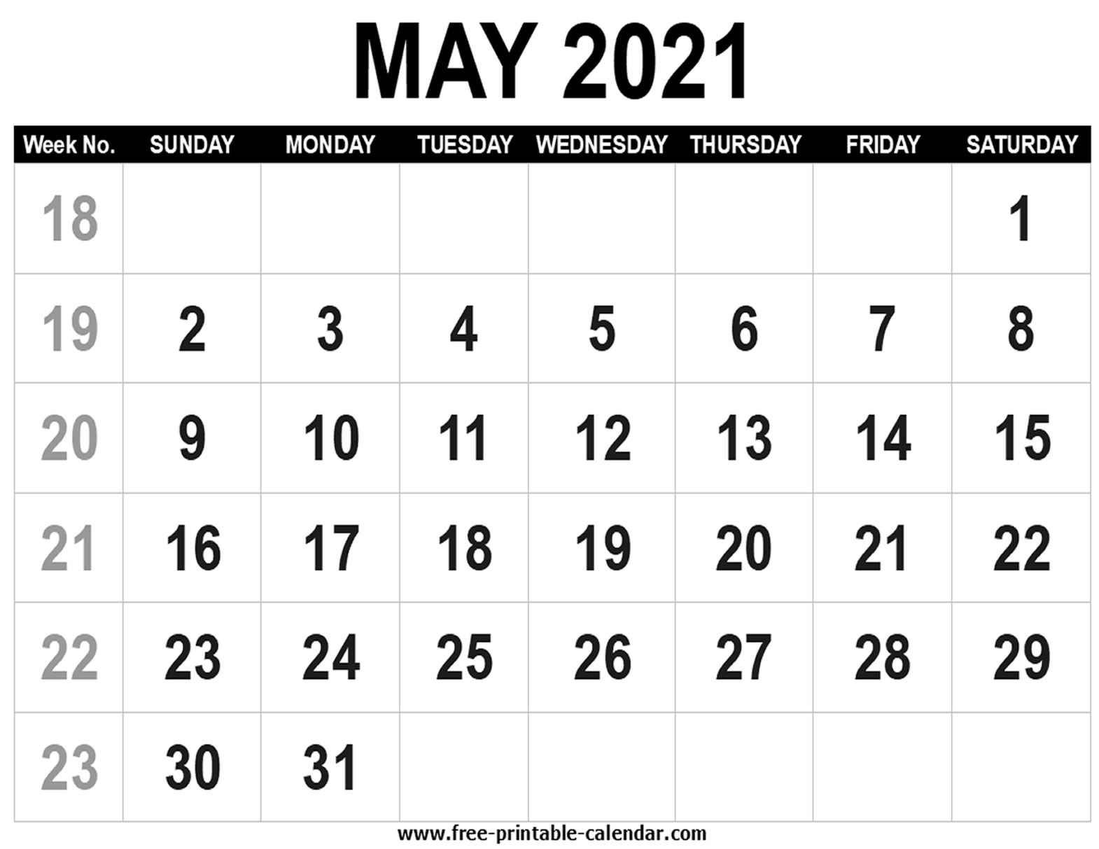 Blank Calendar 2021 May - Free-Printable-Calendar-Calendar May 2021