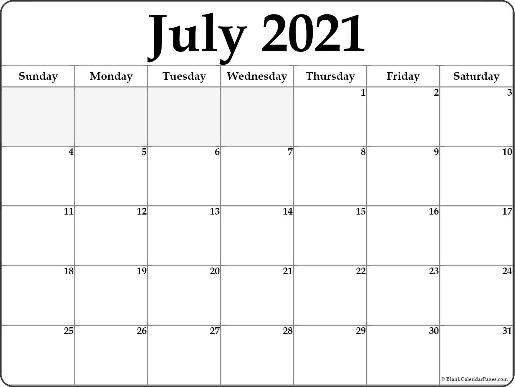 Blank Calendar July 2021 Printable - Fillable Calendar 2021-Blank Calendars 2021 Printable