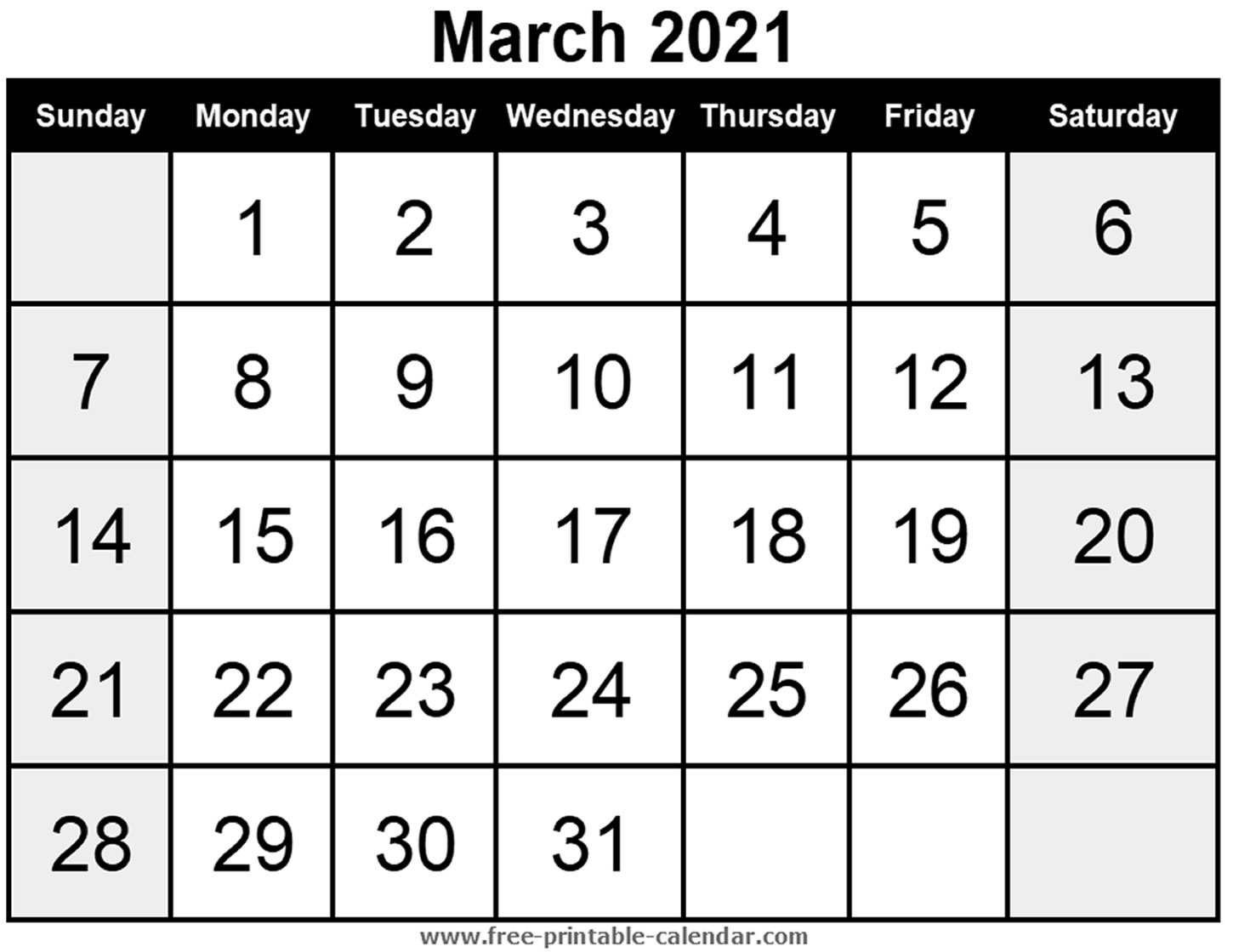 Blank Calendar March 2021 - Free-Printable-Calendar-Fill In Calaendar For 2021