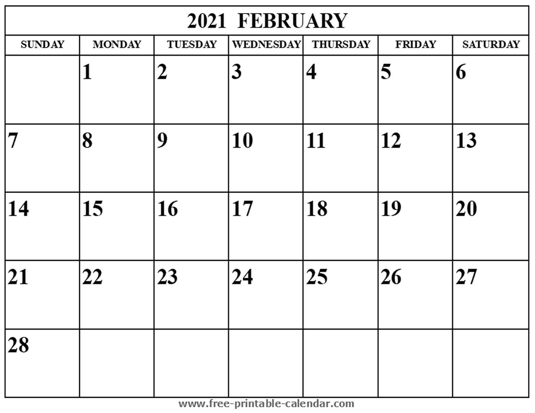 Blank February 2021 Calendar - Free-Printable-Calendar-Fill In Calendar January 2021