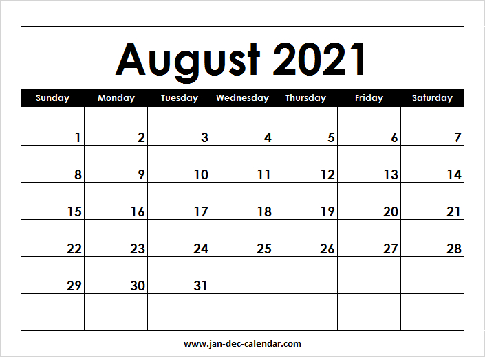 Blank Printable August Calendar 2021 Template Free-Printable Blank Monthly Calendar August 2021