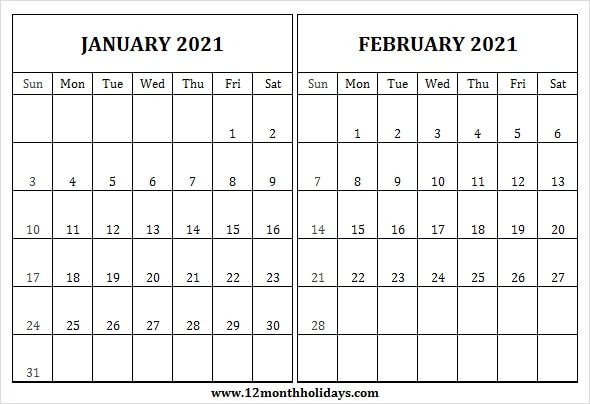 Blank Printable Calendar 2021 January February - Pinterest-January February 2021 Calendar