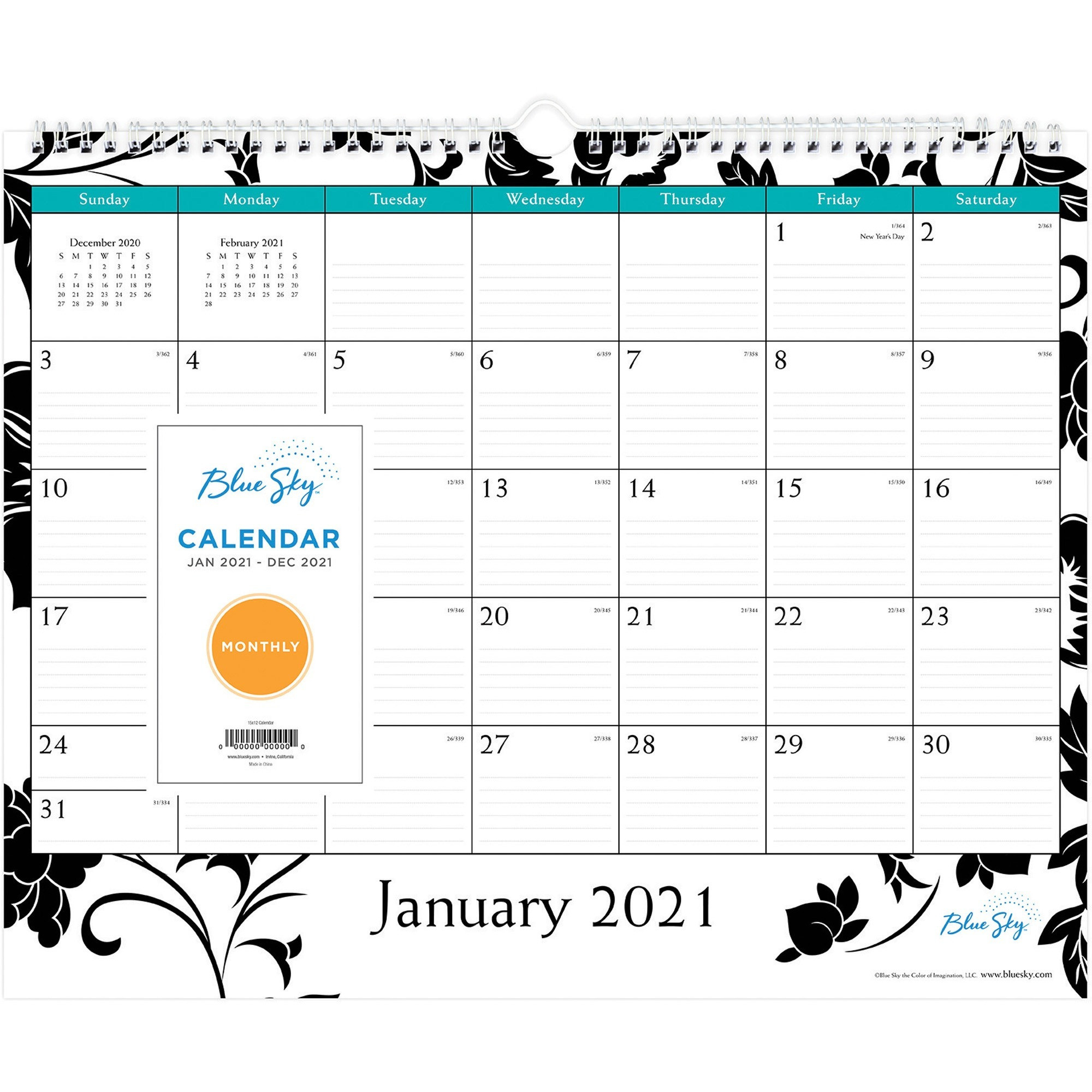 Blue Sky Barcelona Ruled Blocks Wall Calendar - Julian-Julian Dates 2021