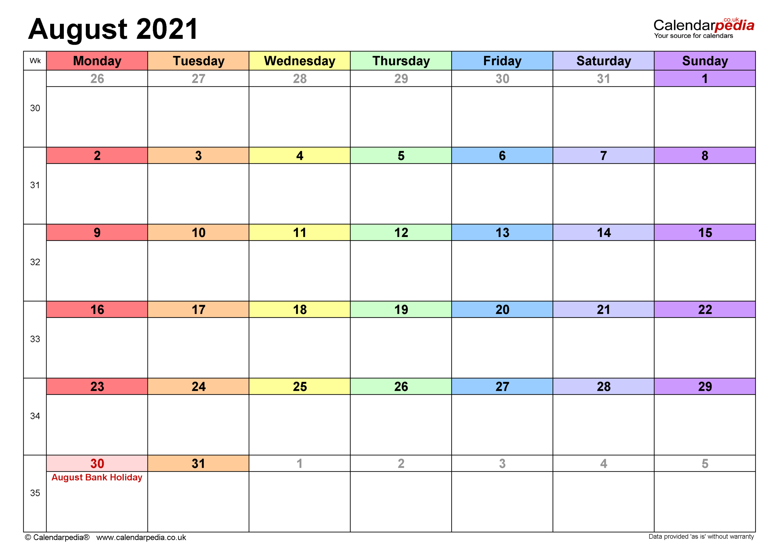 Calendar August 2021 Uk With Excel, Word And Pdf Templates-August 2021 Calendar Printable