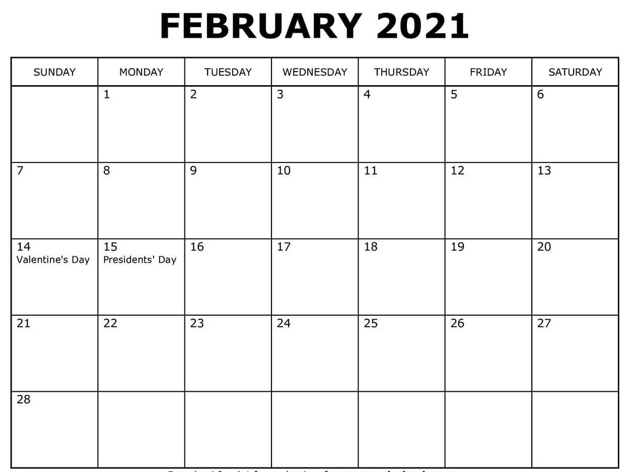 Calendar February 2021 Printable Pdf Holidays Template-Calendar Templates 2021 February