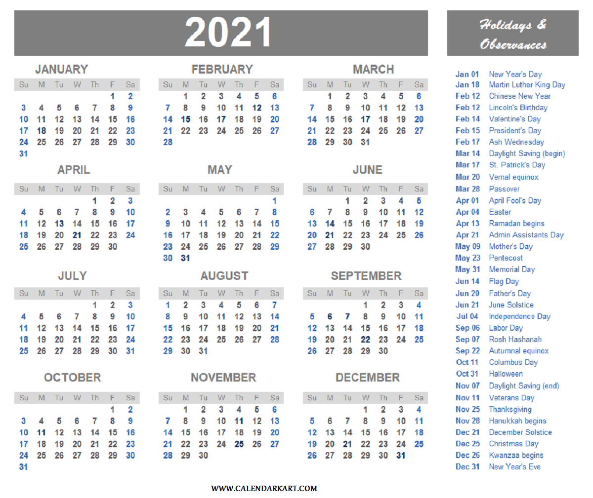 Calendar For 2021 With Holidays And Ramadan / United-Excel List Of Holidays 2021