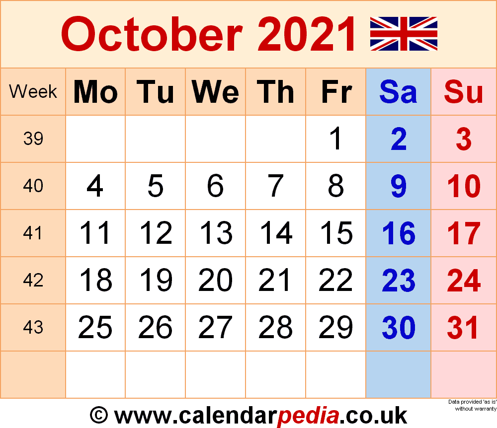 Calendar October 2021 Uk With Excel, Word And Pdf Templates-Excel 2021 Calendar Vertical List